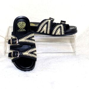 Women's Vince Camuto Black & Tan Macrame Sandals  Slides, Summer, Sz‎ 6.5